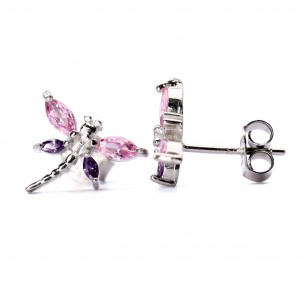 Srebrne kolczyki kolorowa ważka