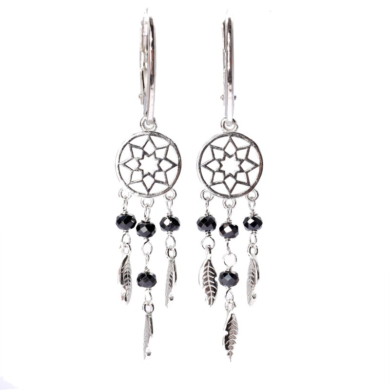 Srebrne kolczyki 925 onyks łapacz snów