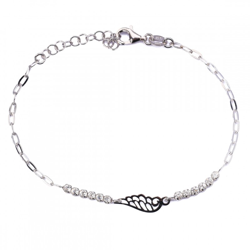 Srebrna bransoletka skrzydło z cyrkoniami