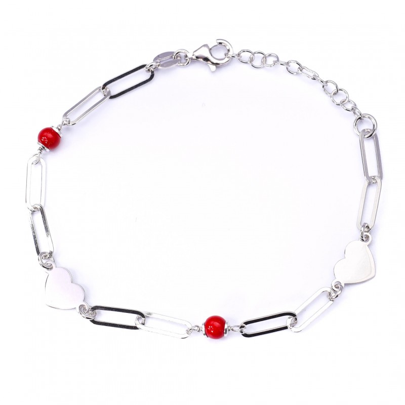 Srebrna bransoletka serca z koralikami