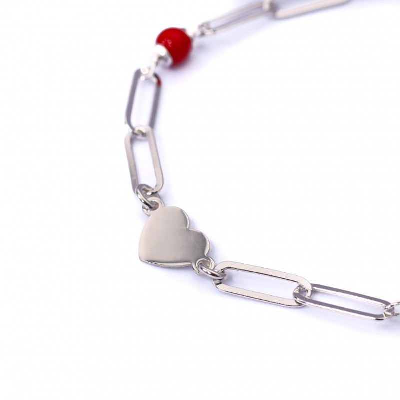 Srebrna bransoletka serca z koralikami