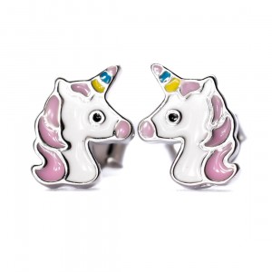 Srebrne kolczyki 925 tęczowy jednorożec