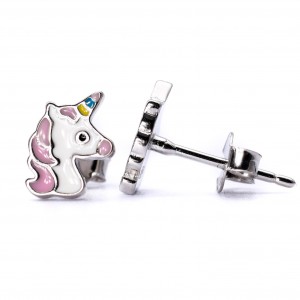 Srebrne kolczyki 925 tęczowy jednorożec