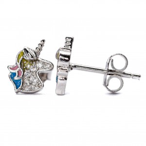 Srebrne kolczyki cyrkoniowy jednorożec