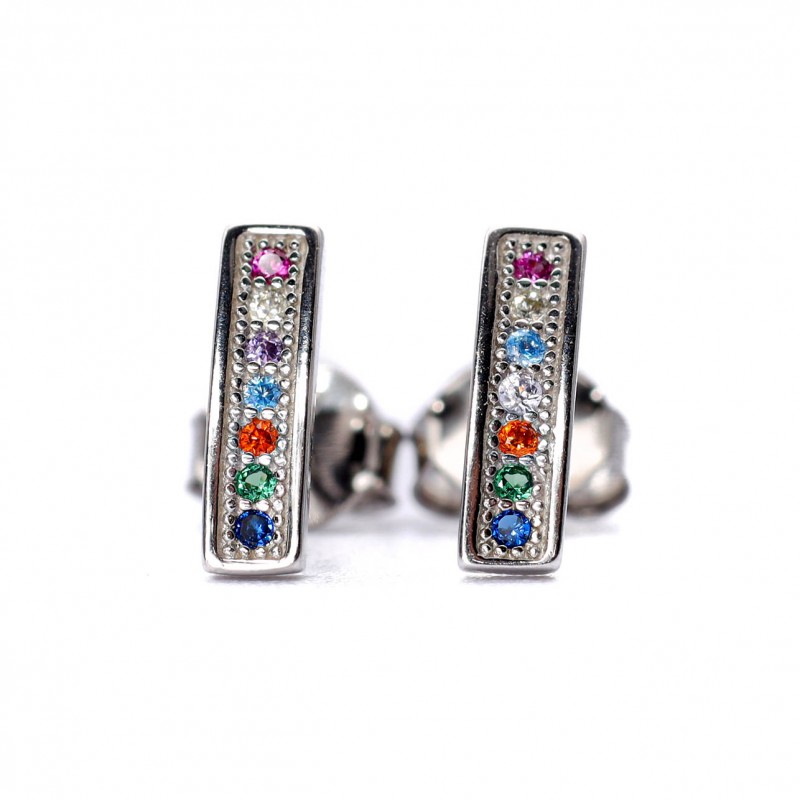 Srebrne kolczyki kolorowa belka