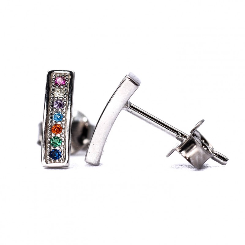 Srebrne kolczyki kolorowa belka