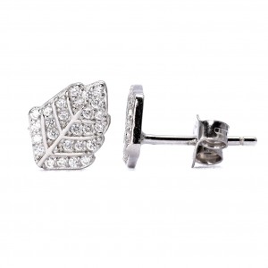 Srebrne kolczyki listek z cyrkoniami