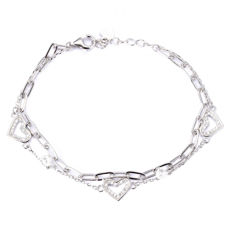 Srebrna bransoletka podwójna serduszka