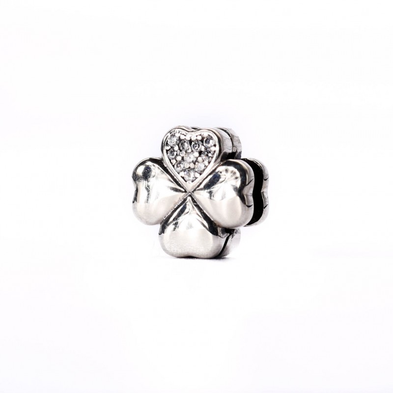 Srebrny charms klips koniczyna z cyrkoniami