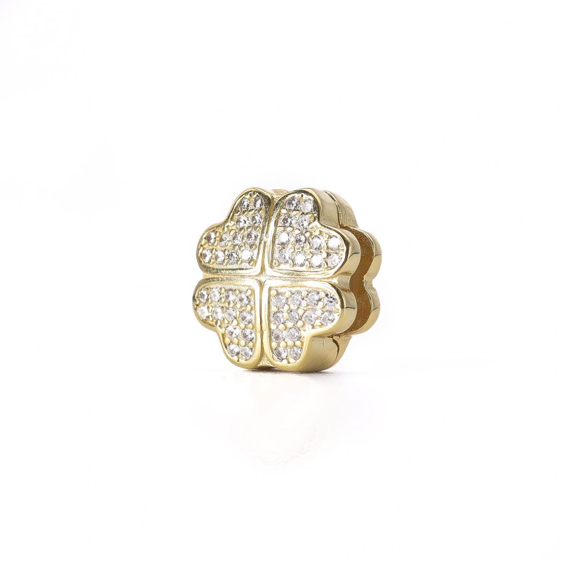 Srebrny pozłacany charms klips błyszcząca koniczyna