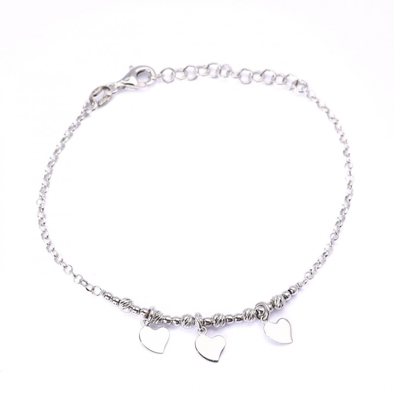 Srebrna bransoletka koraliki z serduszkami