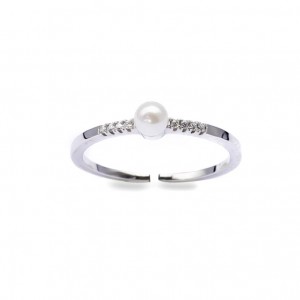 Srebrny pierścionek perła z cyrkoniami