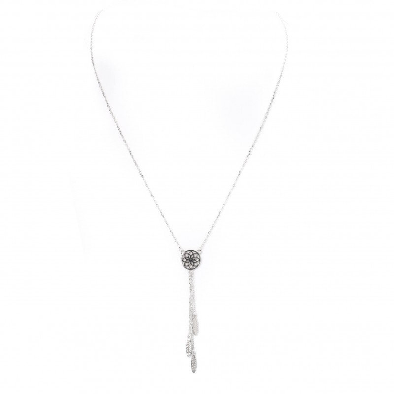 Srebrny naszyjnik ażurowe koło z łańcuszkami