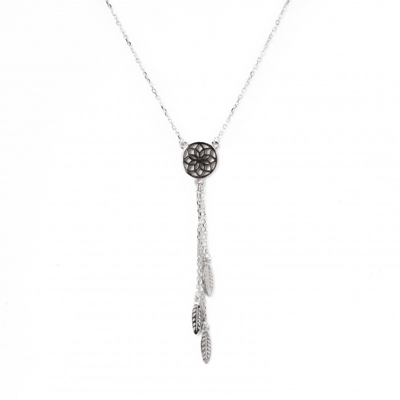 Srebrny naszyjnik ażurowe koło z łańcuszkami