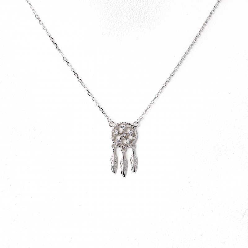 Srebrny naszyjnik łapacz snów cyrkonie