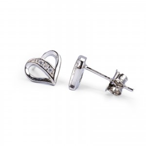 Srebrne kolczyki serce z cyrkoniową wstęgą