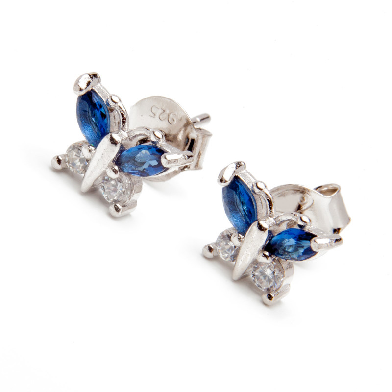 Srebrny kolczyk motyl cyrkonie