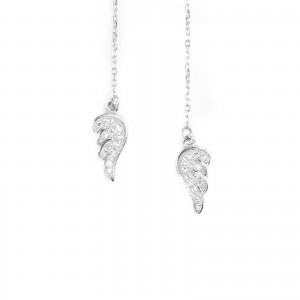 Srebrne kolczyki 925 wiszące skrzydła na łańcuszku