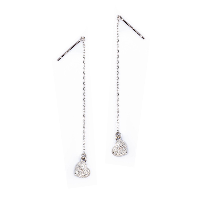 Srebrne kolczyki 925 wiszące serce na łańcuszku I