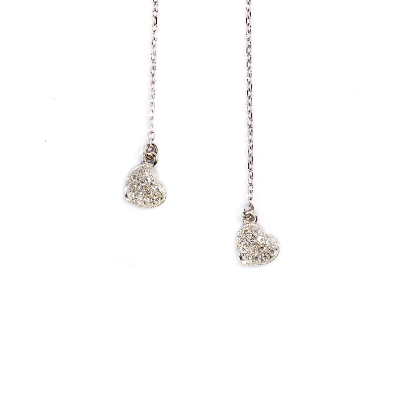 Srebrne kolczyki 925 wiszące serce na łańcuszku I