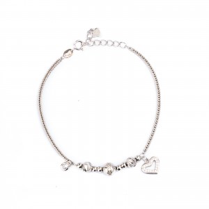 Srebrna bransoletka 925 kulki serduszko