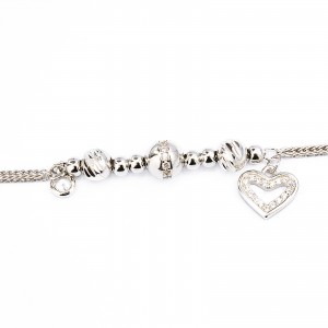 Srebrna bransoletka 925 kulki serduszko