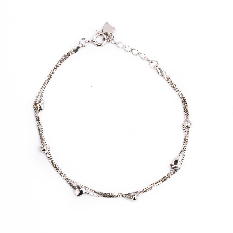 Srebrna bransoletka 925 podwójna serduszka