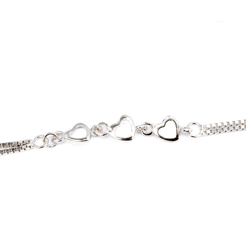 Srebrna bransoletka 925 plecione serduszka