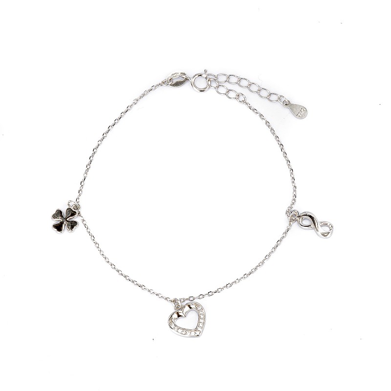 Srebrna bransoletka 925 serce nieskończoność koniczyna