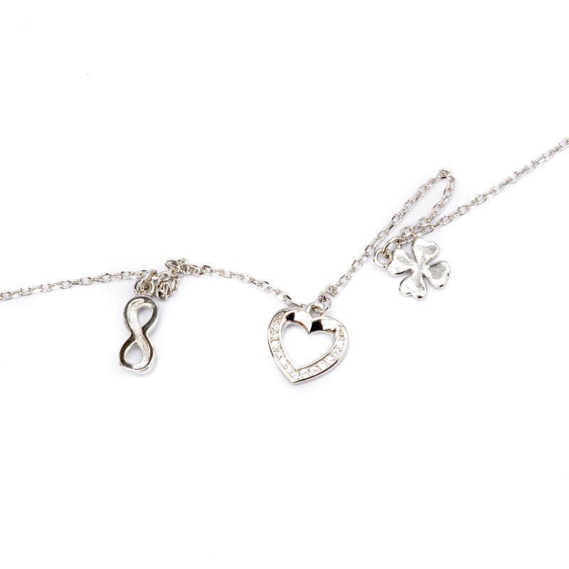 Srebrna bransoletka 925 serce nieskończoność koniczyna
