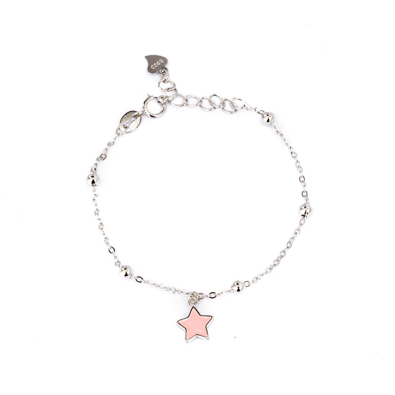 Srebrna bransoletka 925 dziecięca różowa gwiazdka
