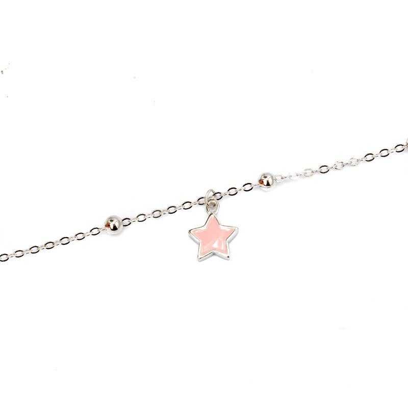 Srebrna bransoletka 925 dziecięca różowa gwiazdka