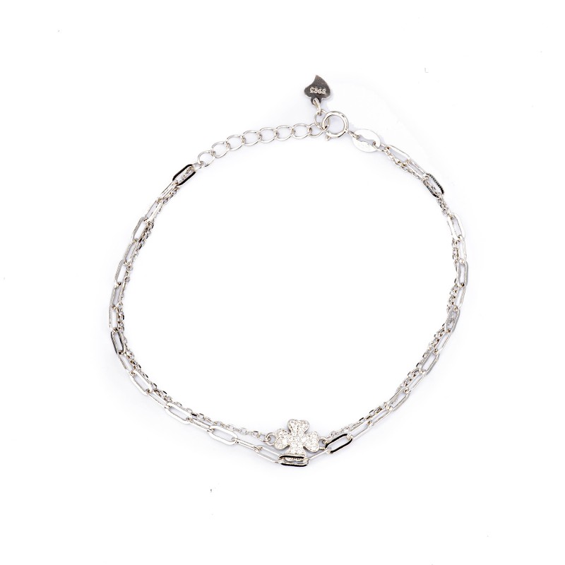 Srebrna bransoletka 925 podwójna z koniczyną