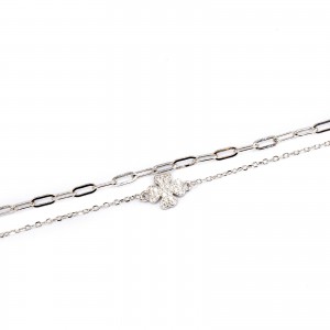 Srebrna bransoletka 925 podwójna z koniczyną