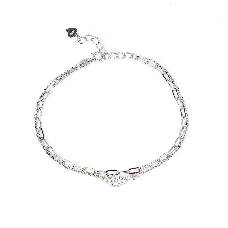 Srebrna bransoletka 925 podwójna ze skrzydłem