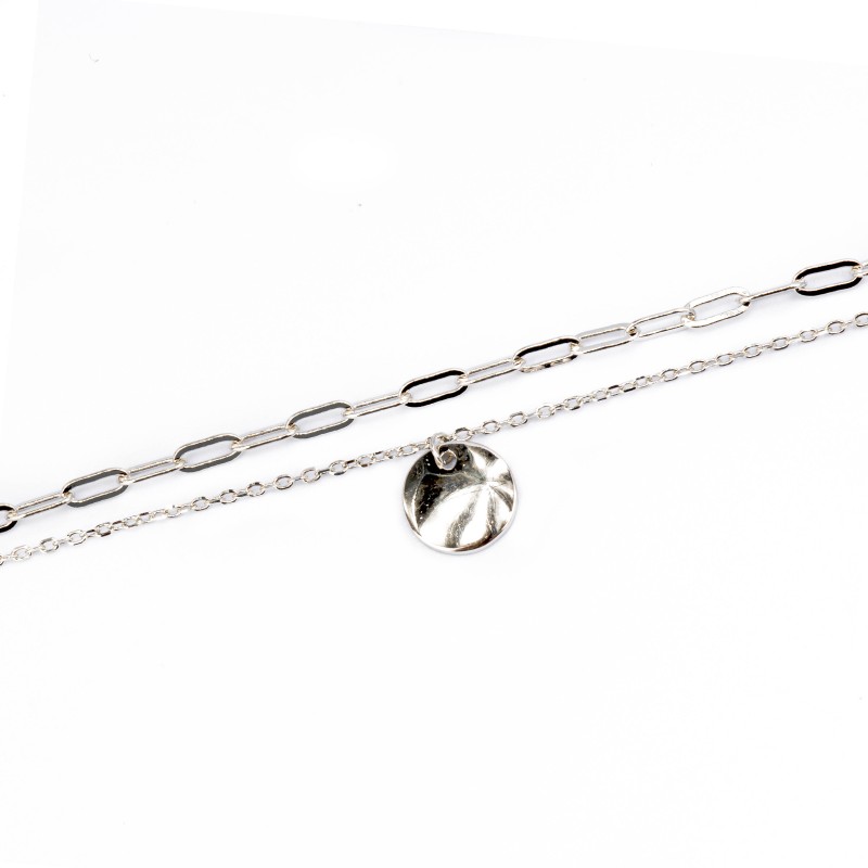 Srebrna bransoletka 925 podwójna z kołem