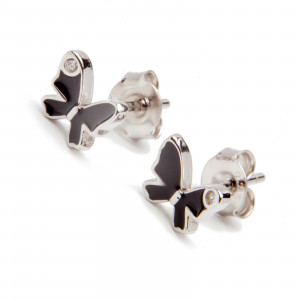 Srebrne kolczyki 925 czarny motyl