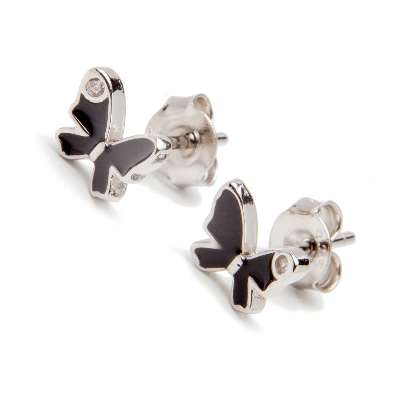 Srebrne kolczyki 925 czarny motyl