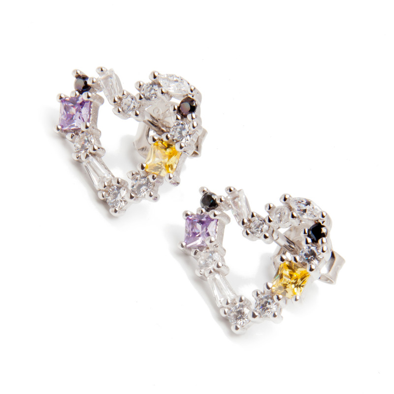 Srebrne kolczyki 925 serduszko kolorowe cyrkonie