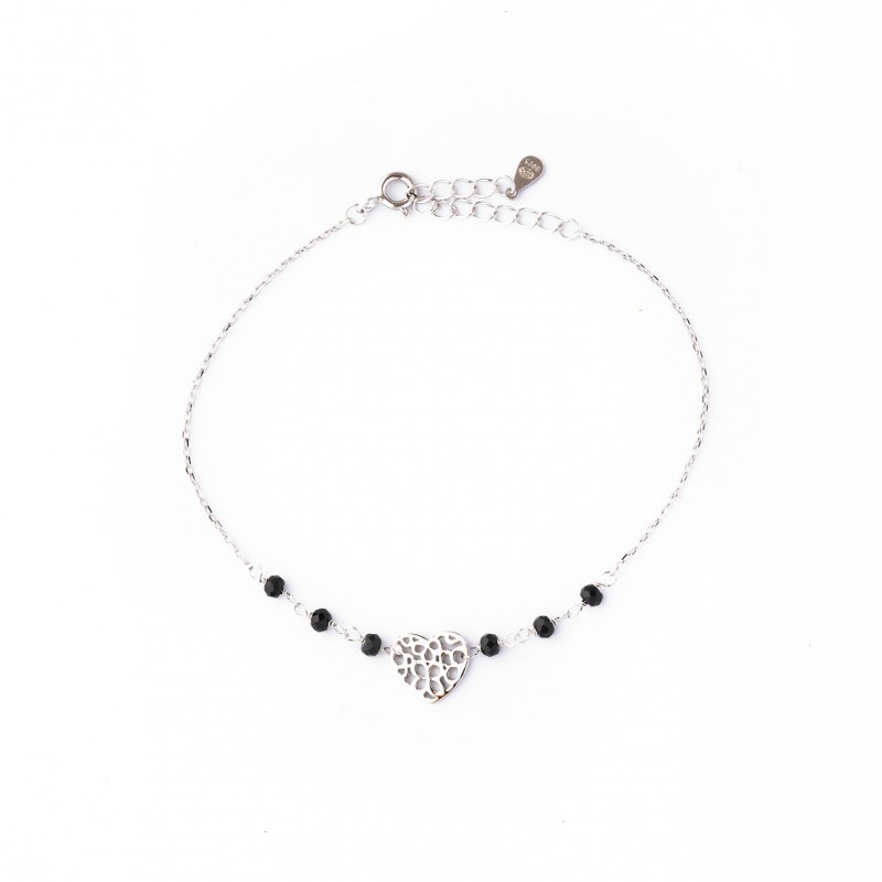 Srebrna bransoletka damska ażurowe serce onyks