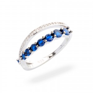 Srebrny pierścionek 925 niebieska cyrkonia