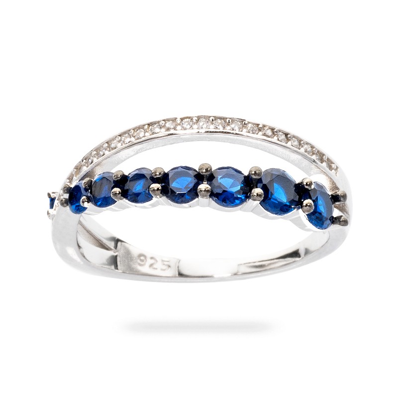 Srebrny pierścionek 925 niebieska cyrkonia