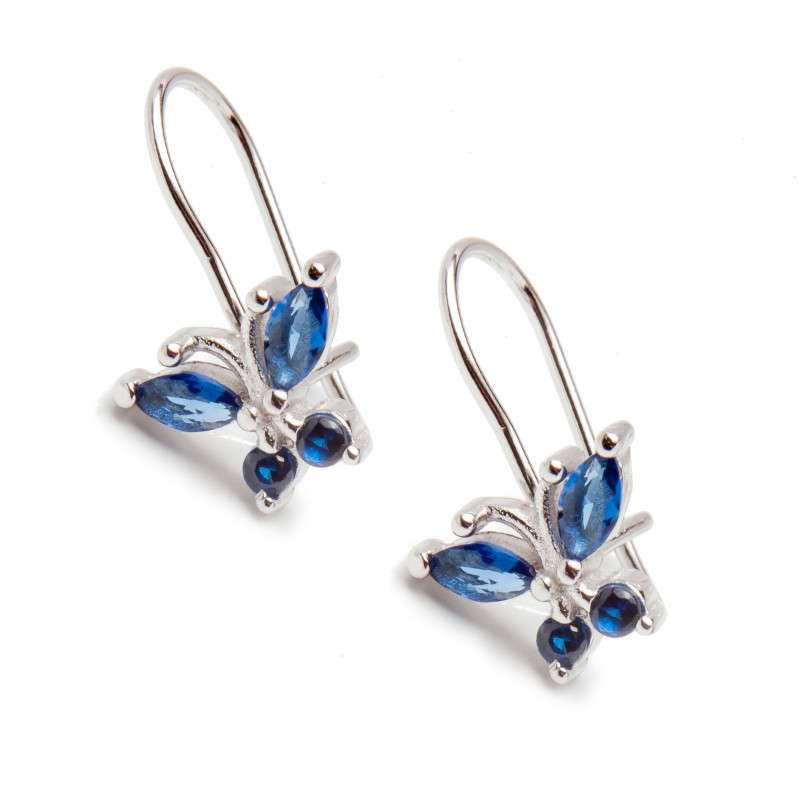 Srebrne kolczyki motyl niebieskie cyrkonie