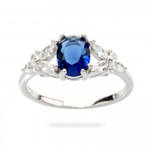 Srebrny pierścionek 925 Niebieska cyrkonia