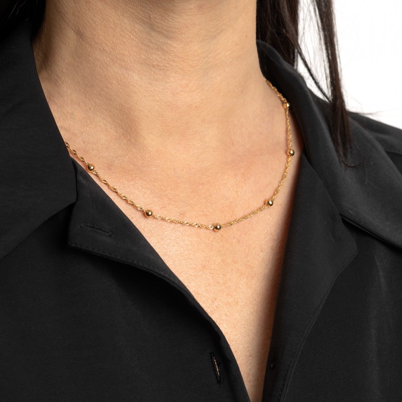 Srebrny pozłacany naszyjnik 925 przeplatane kulki