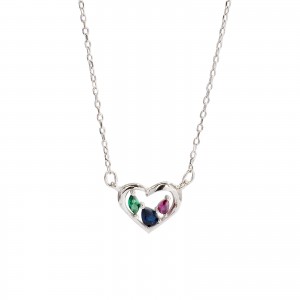 Srebrny naszyjnik 925 zawieszka serce kolorowe cyrkonie