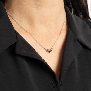 Srebrny naszyjnik 925 zawieszka serce kolorowe cyrkonie