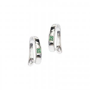 Srebrne kolczyki 925 błyszcząca belka zielona cyrkonia