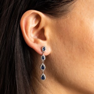 Srebrne kolczyki 925 wiszące niebieskie cyrkonie