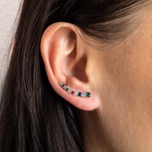Srebrne kolczyki 925 nausznice kolorowe cyrkonie